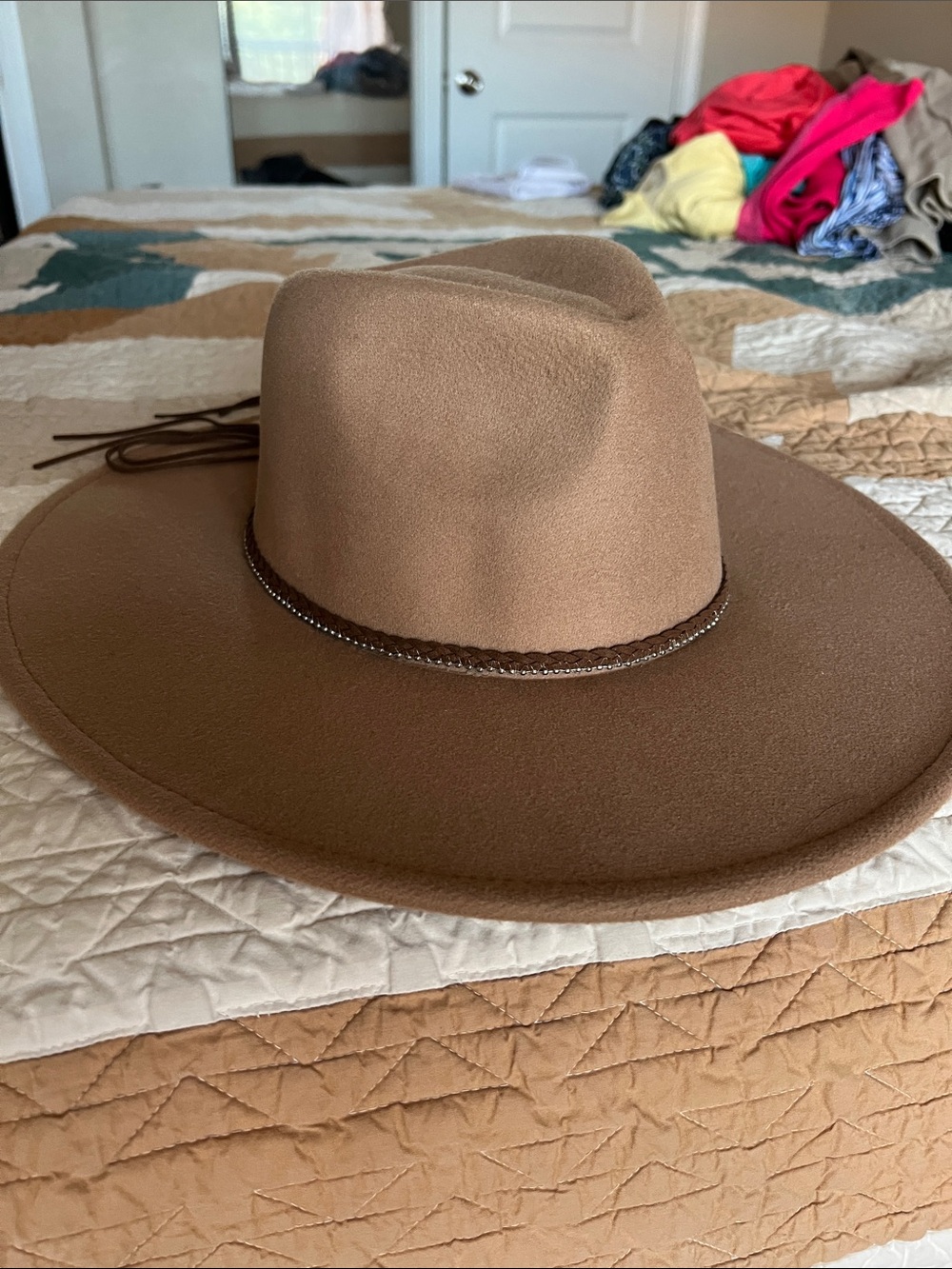 Forever 21 Brown Wide-Brim Felt Fedora with Braided Band